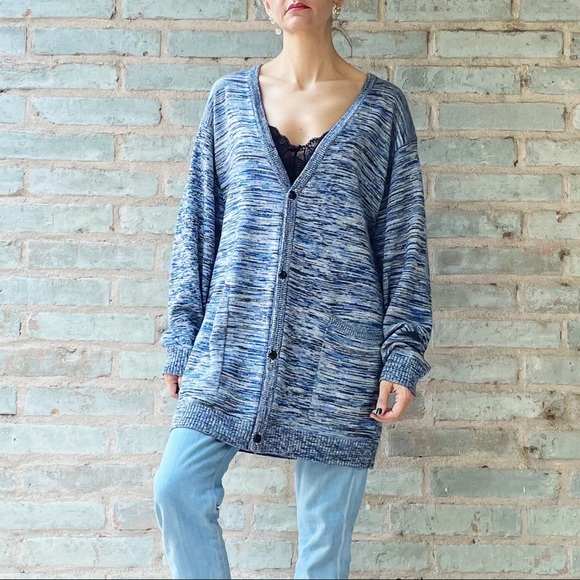 Cheap Monday Cardigan Dream WKND Oversized Long Blue Marled Grandpa Sweater S - Picture 1 of 15